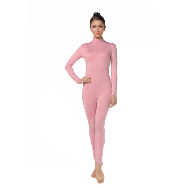 ALLNOWA Mock Turtleneck Full Body Unitard Spandex Long Sleeve Footless One Piece Bodysuit Adult Unisex J302