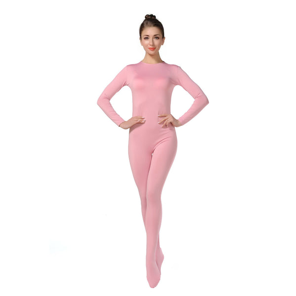 ALLNOWA Crew Neck Full Body Footed Unitard Elastane Spandex Long Sleeve Round Neck One Piece Bodysuit Adult Unisex J201