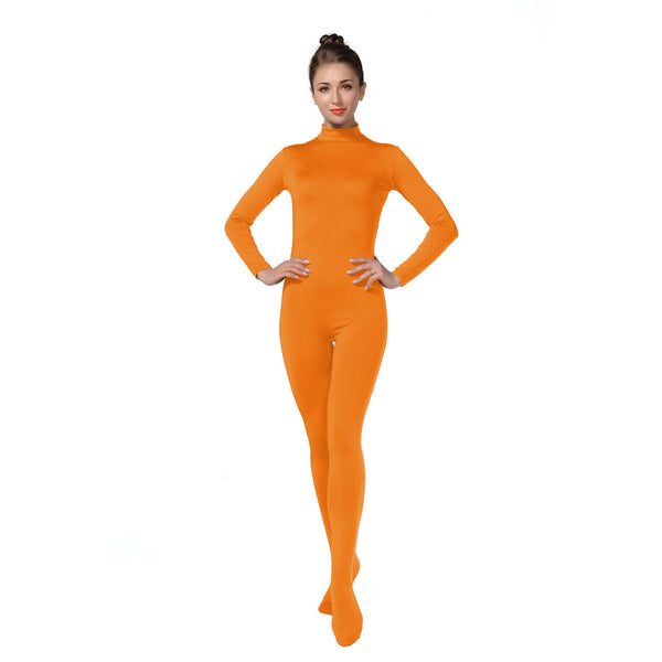 ALLNOWA Mock Turtleneck Full Body Unitard Spandex Long Sleeve Footed One Piece Bodysuit Adult Unisex J301