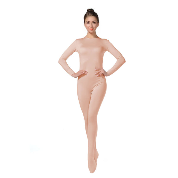 ALLNOWA Crew Neck Full Body Footed Unitard Elastane Spandex Long Sleeve Round Neck One Piece Bodysuit Adult Unisex J201