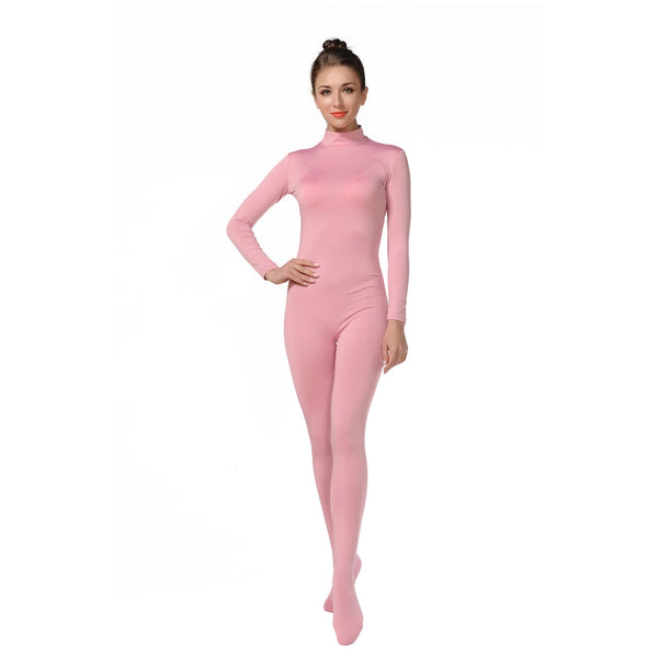 ALLNOWA Mock Turtleneck Full Body Unitard Spandex Long Sleeve Footed One Piece Bodysuit Adult Unisex J301