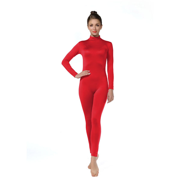 ALLNOWA Mock Turtleneck Full Body Unitard Spandex Long Sleeve Footless One Piece Bodysuit Adult Unisex J302