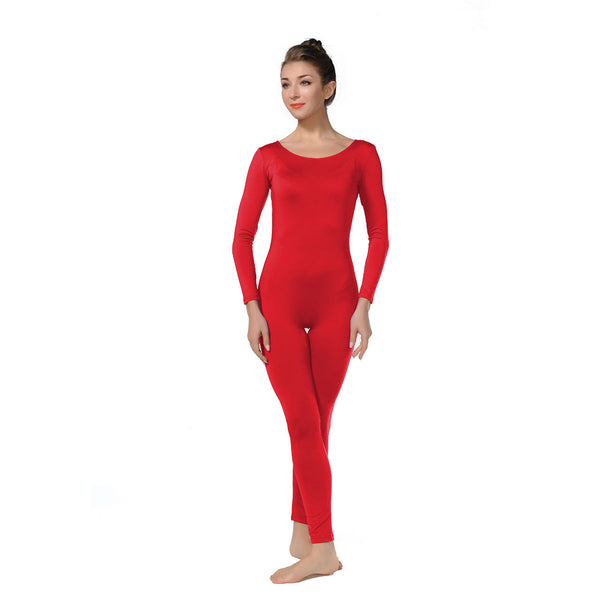 ALLNOWA Scoop Neck Full Body Footless Unitard Elastane Spandex Long Sleeve Round Neck One Piece Bodysuit Adult Unisex J102