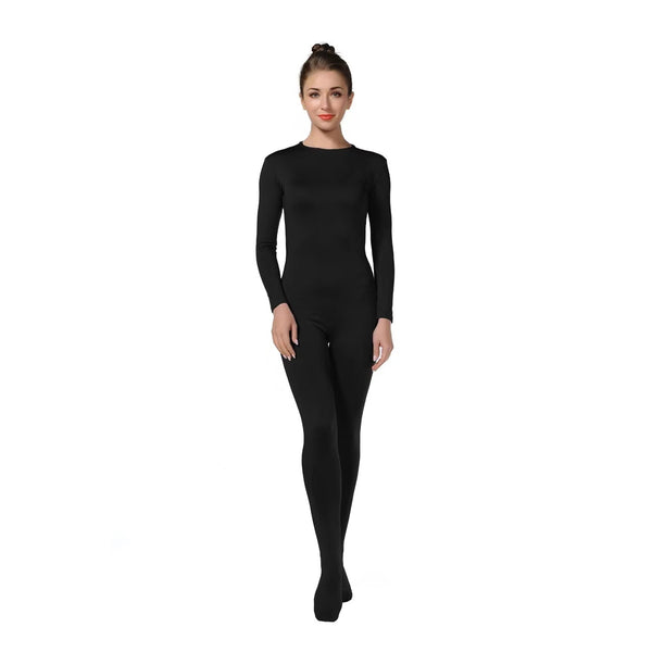 ALLNOWA Crew Neck Full Body Footed Unitard Elastane Spandex Long Sleeve Round Neck One Piece Bodysuit Adult Unisex J201