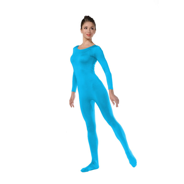 ALLNOWA Scoop Neck Full Body Unitard Spandex Long Sleeve One Piece Footed Bodysuit Adult Unisex J101