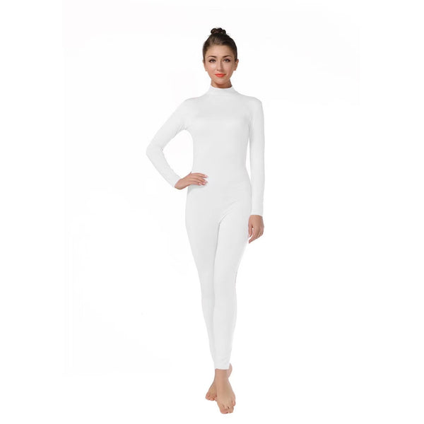 ALLNOWA Mock Turtleneck Full Body Unitard Spandex Long Sleeve Footless One Piece Bodysuit Adult Unisex J302