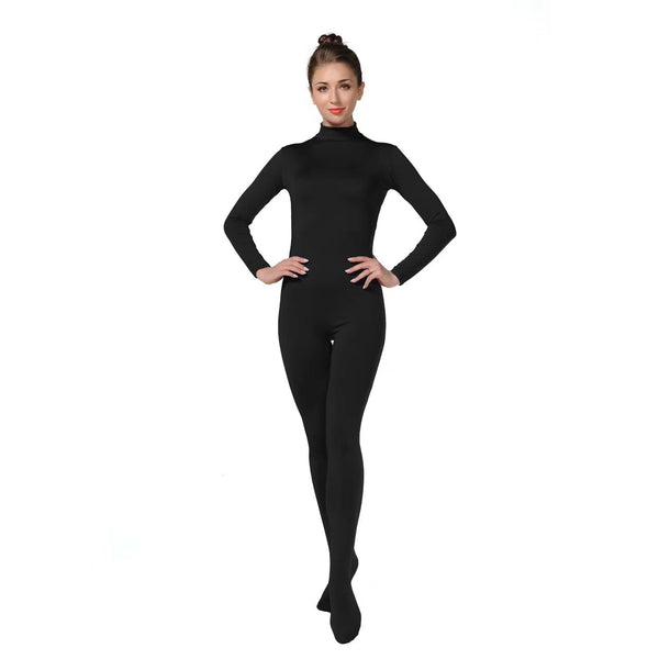 ALLNOWA Mock Turtleneck Full Body Unitard Spandex Long Sleeve Footed One Piece Bodysuit Adult Unisex J301