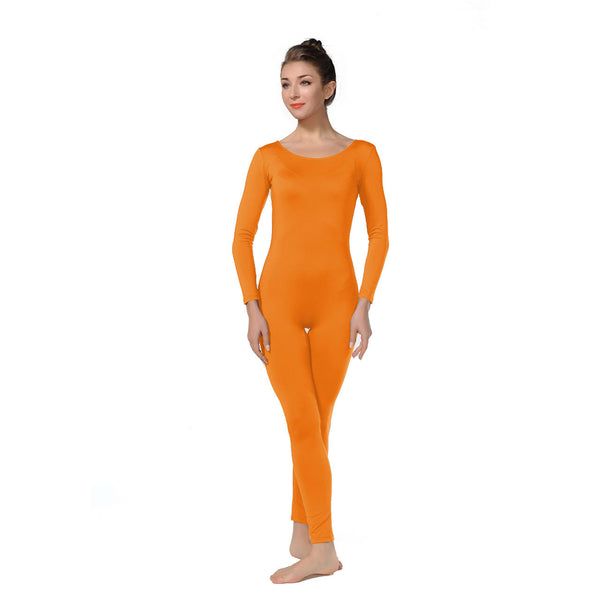 ALLNOWA Scoop Neck Full Body Footless Unitard Elastane Spandex Long Sleeve Round Neck One Piece Bodysuit Adult Unisex J102