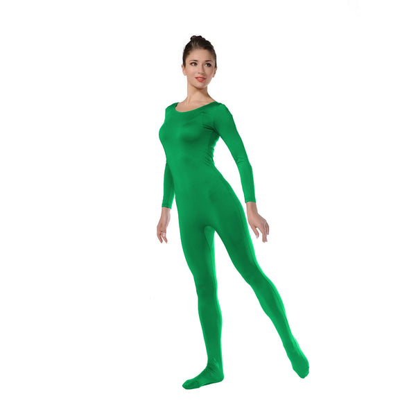 ALLNOWA Scoop Neck Full Body Unitard Spandex Long Sleeve One Piece Footed Bodysuit Adult Unisex J101