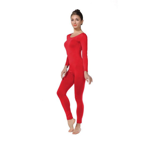 ALLNOWA Scoop Neck Full Body Footless Unitard Elastane Spandex Long Sleeve Round Neck One Piece Bodysuit Adult Unisex J102