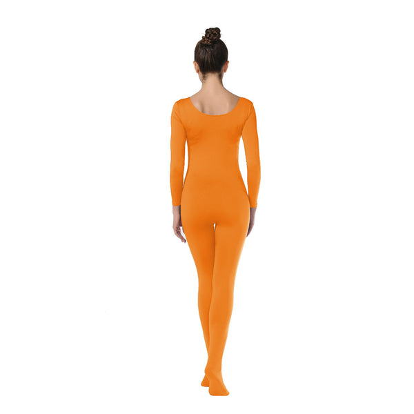 ALLNOWA Scoop Neck Full Body Unitard Spandex Long Sleeve One Piece Footed Bodysuit Adult Unisex J101