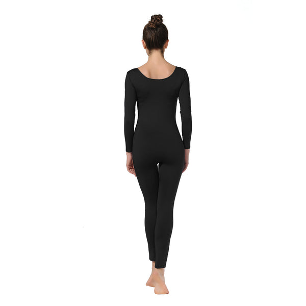 ALLNOWA Scoop Neck Full Body Footless Unitard Elastane Spandex Long Sleeve Round Neck One Piece Bodysuit Adult Unisex J102