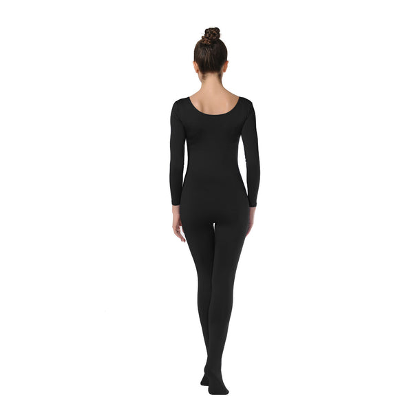 ALLNOWA Scoop Neck Full Body Unitard Spandex Long Sleeve One Piece Footed Bodysuit Adult Unisex J101